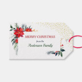 Waterverf Poinsettia Flower Holly Kerstmis Cadeaulabel (Voorkant (Horizontaal))