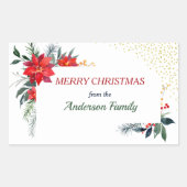 Waterverf Poinsettia Flower Holly Kerstmis Rechthoekige Sticker (Voorkant)