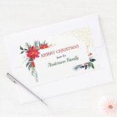 Waterverf Poinsettia Flower Holly Kerstmis Rechthoekige Sticker (Envelop)