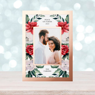 Waterverf Poinsettia Flowers met foto's en goud Folie Feestdagen Briefkaart