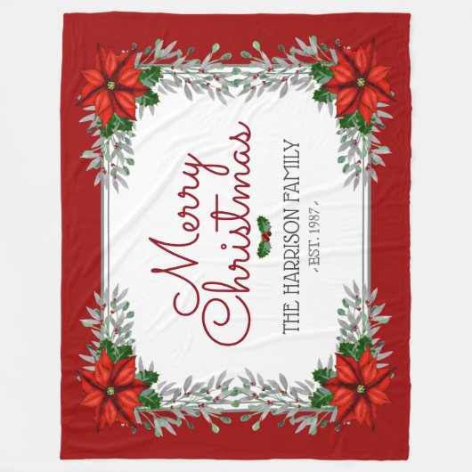 Waterverf Poinsettia Gepersonaliseerde kerst Fleece Deken (Voorkant)