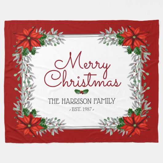 Waterverf Poinsettia Gepersonaliseerde kerst Fleece Deken (Voorkant (Horizontaal))