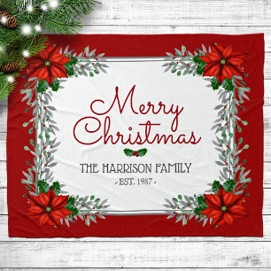 Waterverf Poinsettia Gepersonaliseerde kerst Fleece Deken