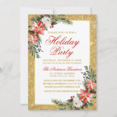 Waterverf Poinsettia Glitter Holiday Party Red Kaart (Voorkant)