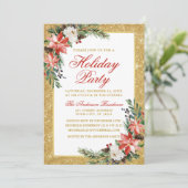 Waterverf Poinsettia Glitter Holiday Party Red Kaart (Staand voorkant)