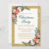 Waterverf Poinsettia Glitter Kerstfeest Kaart (Voorkant)