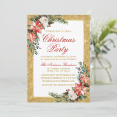 Waterverf Poinsettia Glitter Kerstfeest Red Kaart (Staand voorkant)