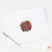 Waterverf Poinsettia "God zegene u" Kerst Ronde Sticker (Envelop)