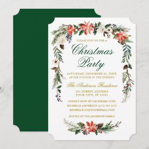 Waterverf Poinsettia Gold Green met kerstfeest Kaart