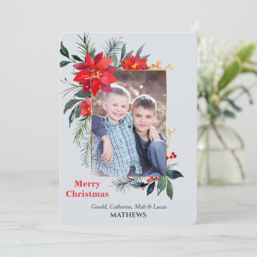 Waterverf Poinsettia Gold Lijst - Verticale foto (Staand voorkant)