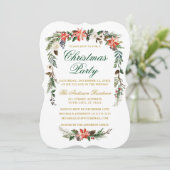 Waterverf Poinsettia Green Gold Kerstparty Kaart (Staand voorkant)