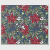 Waterverf Poinsettia, heilig, met dennenkerstfeest Cadeaupapier (Vlak)