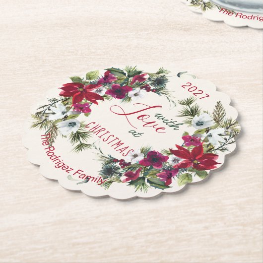 Waterverf Poinsettia, heilig, met dennenkerstfeest Kartonnen Onderzetters (Gekanteld)