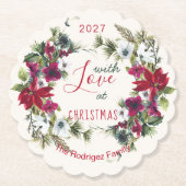 Waterverf Poinsettia, heilig, met dennenkerstfeest Kartonnen Onderzetters (Voorkant)