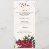 Waterverf Poinsettia, heilig, met dennenkerstfeest Menu (Achterkant)