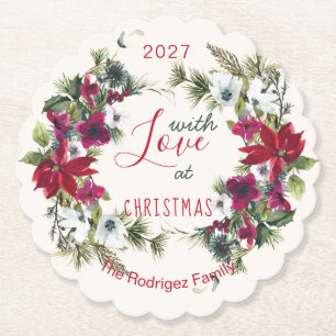 Waterverf Poinsettia, heilig, met Kerstmis Kartonnen Onderzetters