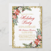 Waterverf Poinsettia Holiday Partij Glitter Red Kaart (Voorkant)