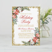 Waterverf Poinsettia Holiday Partij Glitter Red Kaart (Staand voorkant)