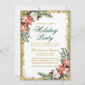 Waterverf Poinsettia Holiday Party Glitter Kaart (Voorkant)