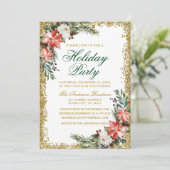 Waterverf Poinsettia Holiday Party Glitter Kaart (Staand voorkant)