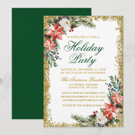 Waterverf Poinsettia Holiday Party Glitter Kaart