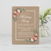 Waterverf Poinsettia Holiday Party Kraft Kaart (Staand voorkant)
