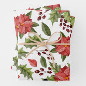 Waterverf Poinsettia Holiday Pattern Wrapping Pap Inpakpapier Vel (In situ)