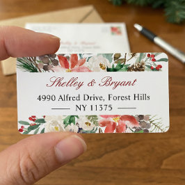 Waterverf Poinsettia Holly Berry Ivory Floral Etiket