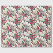 Waterverf poinsettia & Holly Christmas Cadeaupapier (Vlak)
