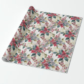 Waterverf poinsettia & Holly Christmas Cadeaupapier (Uitgerold)