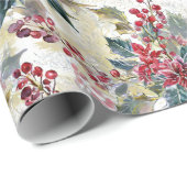 Waterverf poinsettia & Holly Christmas Cadeaupapier (Rol Hoek)