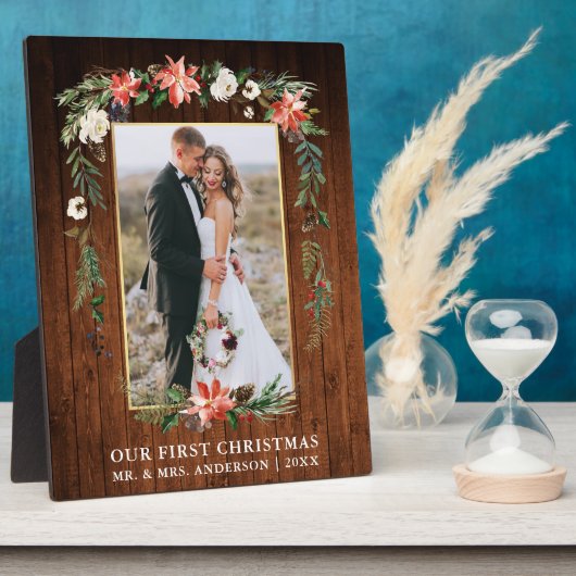 Waterverf Poinsettia Hood Onze eerste kerst Fotoplaat (Zijkant)