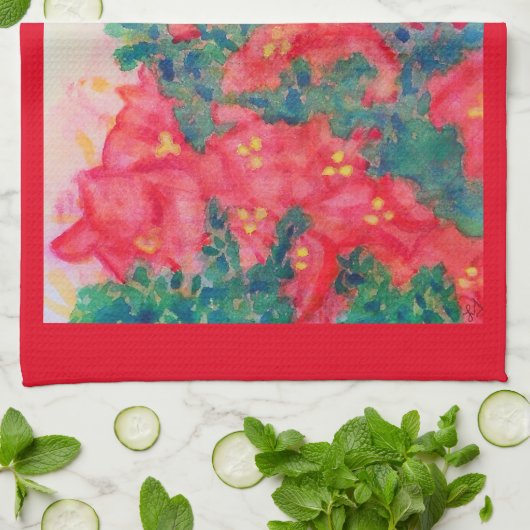 Waterverf poinsettia in kerstboom theedoek (Gevouwen)