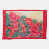 Waterverf poinsettia in kerstboom theedoek (Horizontaal)