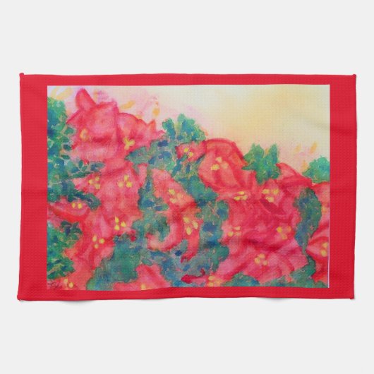 Waterverf poinsettia in kerstboom theedoek (Horizontaal)