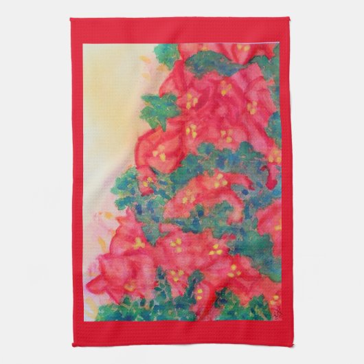 Waterverf poinsettia in kerstboom theedoek (Verticaal)