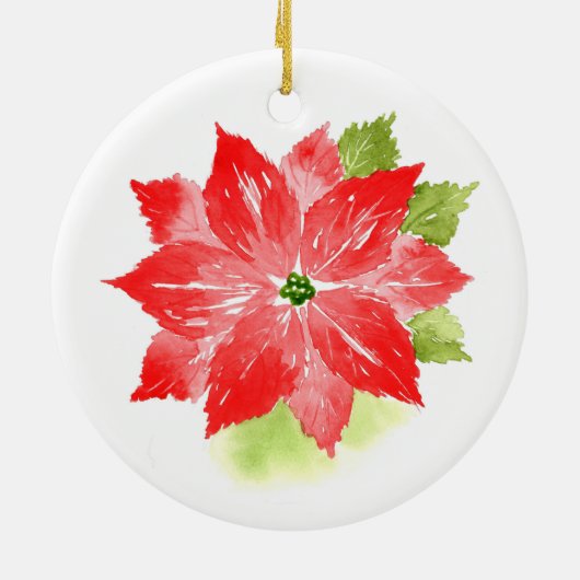 Waterverf Poinsettia Keramisch Ornament (Achterkant)