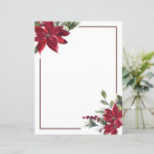 Waterverf poinsettia Kerst briefpapier (Staand voorkant)