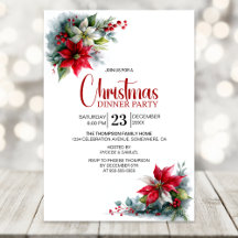 Waterverf Poinsettia Kerst Dinnerparty