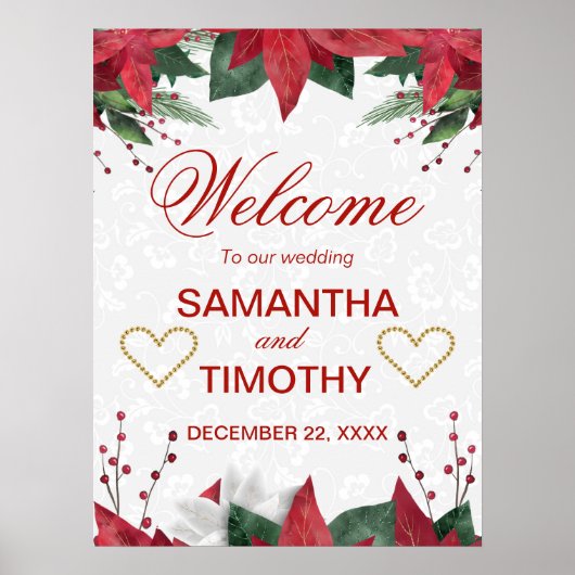 Waterverf Poinsettia Kerst Winter Bruiloft Poster (Voorkant)