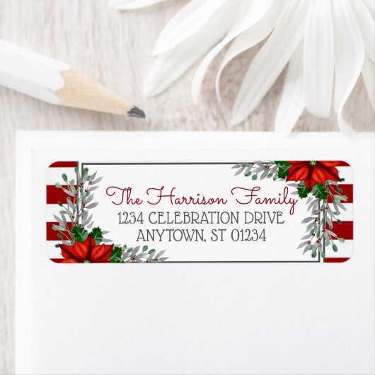 Waterverf Poinsettia kerstAdresetiketten Etiket (Insitu)
