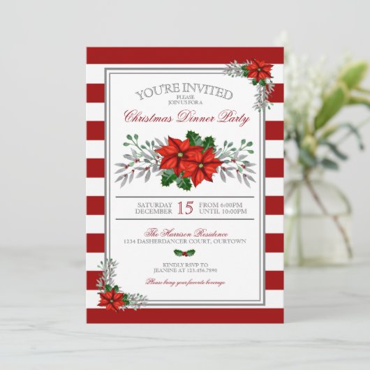 Waterverf Poinsettia kerstfeest Kaart (Staand voorkant)