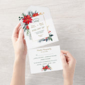 Waterverf Poinsettia Kerstfeest Lijst Weddenschap All In One Uitnodiging (Afscheurbaar)