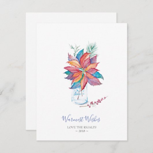 Waterverf Poinsettia kerstkaart (Voorkant / Achterkant)