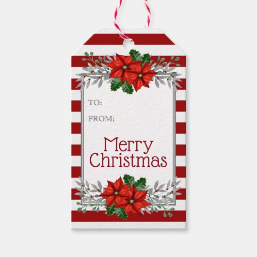 Waterverf Poinsettia Kerstmis Cadeaulabel (Voorkant)