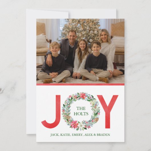 Waterverf Poinsettia Kerstmis met vreugde Feestdagenkaart (Voorkant)