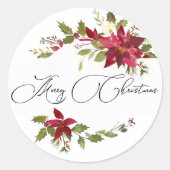 Waterverf Poinsettia Kerstmis Ronde Sticker (Voorkant)