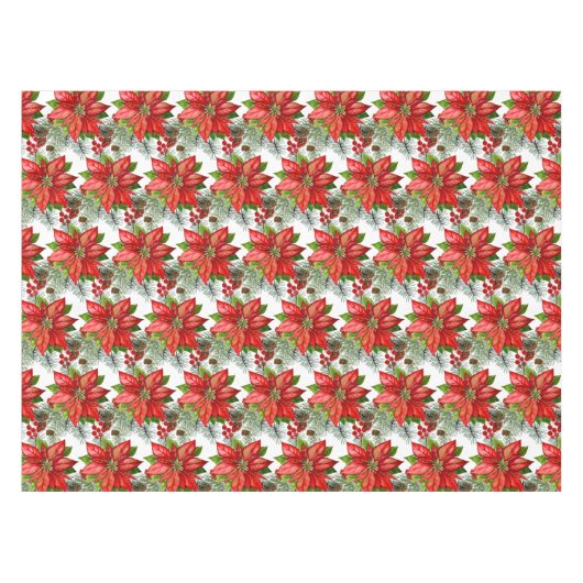 Waterverf Poinsettia Kerstmis Tafelkleed (Voorkant (Horizontaal))