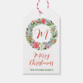 Waterverf Poinsettia Kerstmis WeesMonogram Cadeaulabel (Voorkant)