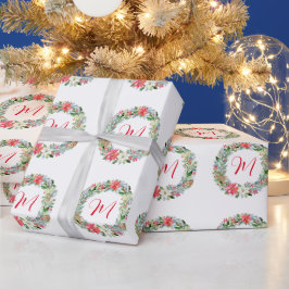 Waterverf Poinsettia Kerstmis WeesMonogram Cadeaupapier